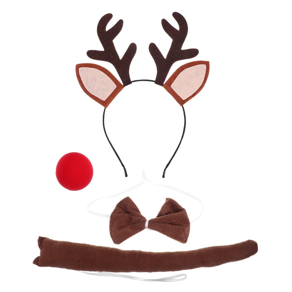 3529 Christmas Reindeer Antlers Costume Set: 4Pcs Deer Ears Headbands Tail